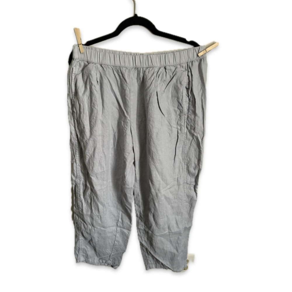 Light Gray Linen Elastic-Waist Pants